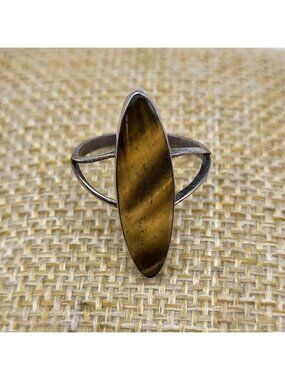 Vintage Mexico Sterling Silver Tigers Eye Pinky Ring sz 5 Festival Boho